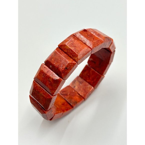 Vintage Apple Coral Sponge Coral Stretch Elastic Bracelet Red Beaded Stretchable - Picture 4 of 8